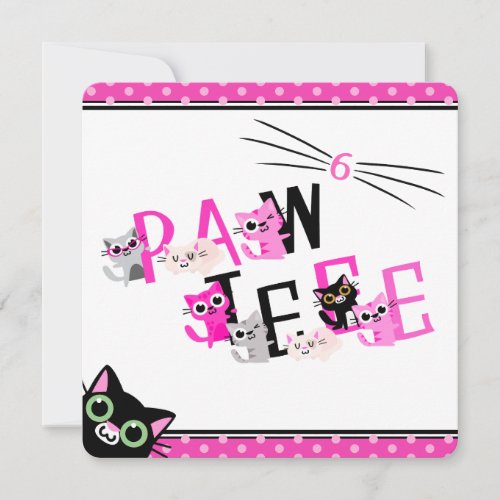 Peeking Cats Pink Polka Dot Party Invitation