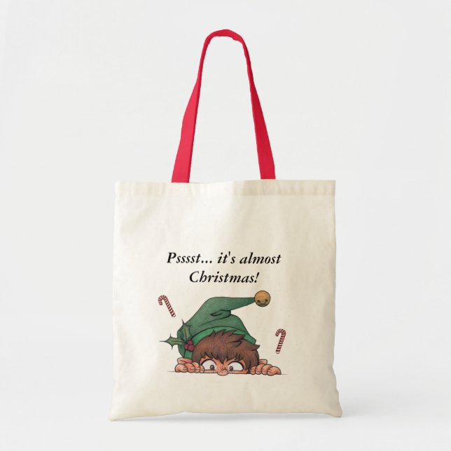 Peeking Christmas Elf Tote Bag (Front)
