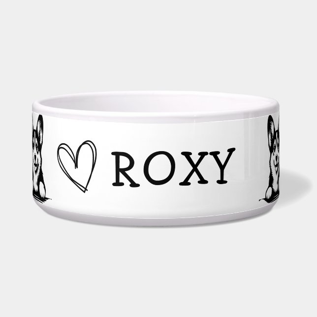 Peeking Corgi Customize Black and White Theme Bowl (Front)