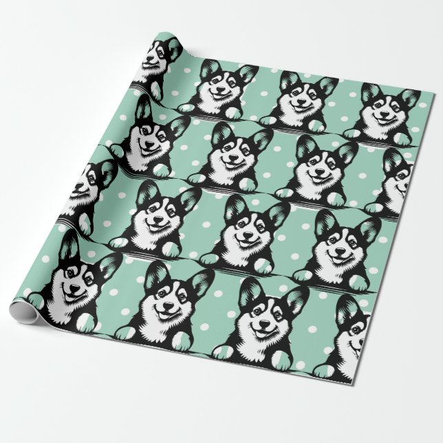 Peeking Corgi Green Personalized Theme  Wrapping Paper (Unrolled)