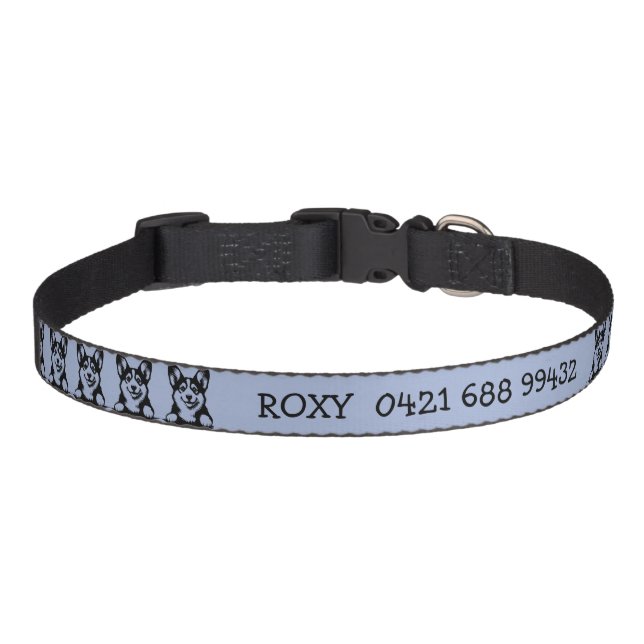 Peeking Corgi Personalized Blue Theme  Pet Collar (Front)