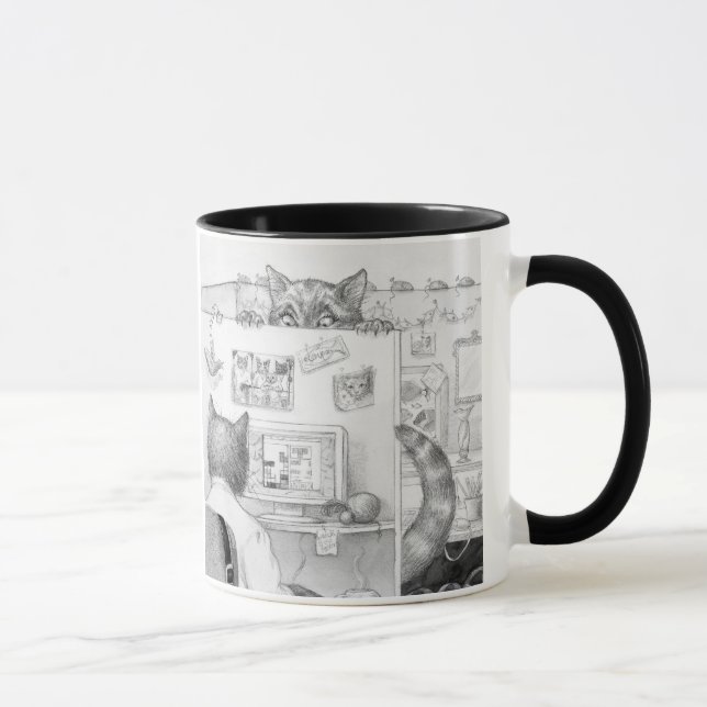 Peeking Cubicle Cat Mug (Right)