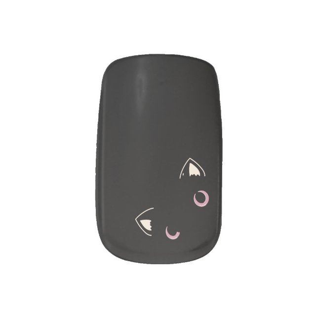 Peeking curious black cat minx nail art (Left Thumb)