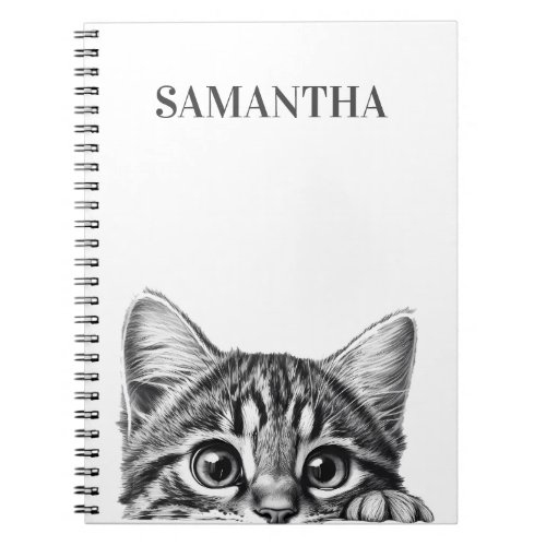 Peeking Cute Cat Monogram Kitten  Notebook