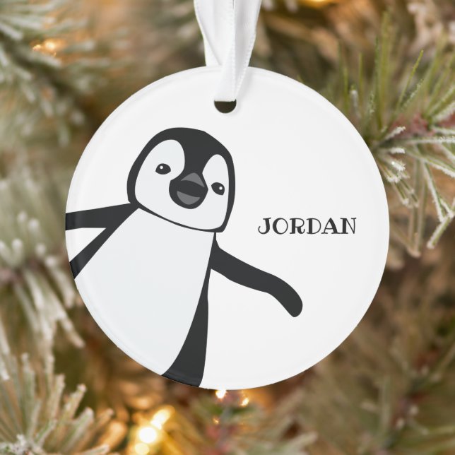 Peeking cute penguin black white Personalized Ornament (Tree)