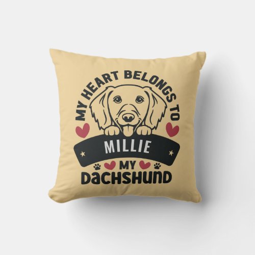 Peeking Dachshund Dog Lover Customizable Name Throw Pillow
