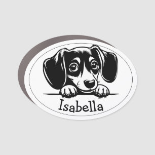 Peeking Dachshund Puppy Personalized Car Magnet