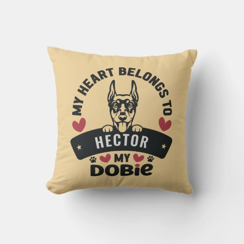 Peeking Doberman Dog Lover Customizable Name Throw Pillow