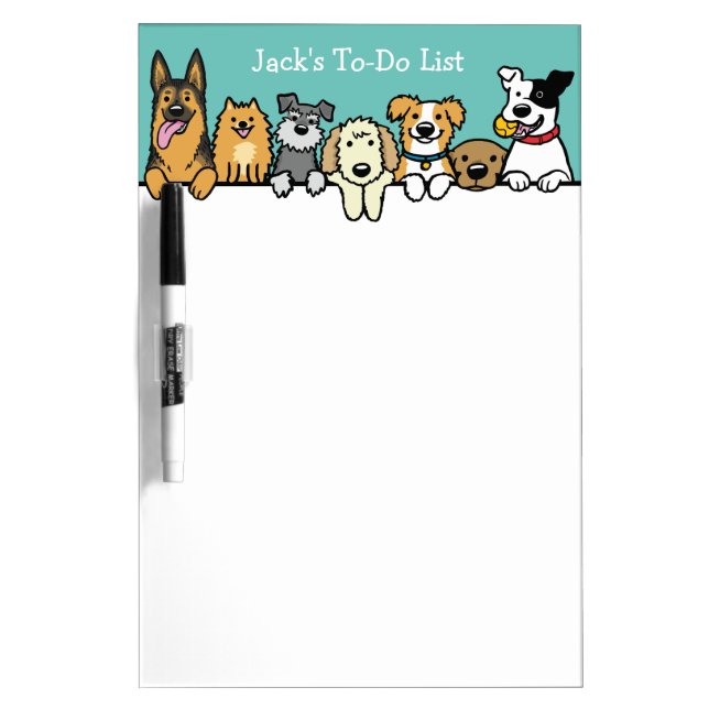 Peeking Dogs German Shepherd Pomeranian Schnauzer  Dry Erase Board (Front)