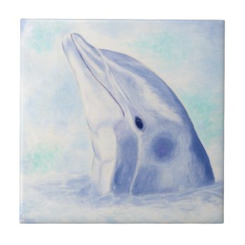 Peeking Dolphin Square Tile by PainterPlace at Zazzle