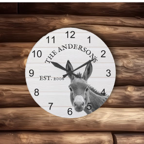 Peeking Donkey Cute Personalized  Large Clock