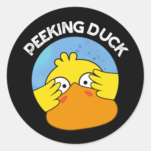 Peeking Duck Funny Animal Chinese Dish Pun Dark BG Classic Round Sticker