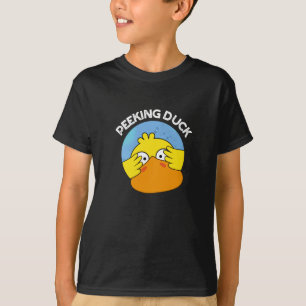 Peeking Duck Funny Animal Chinese Dish Pun Dark BG T-Shirt