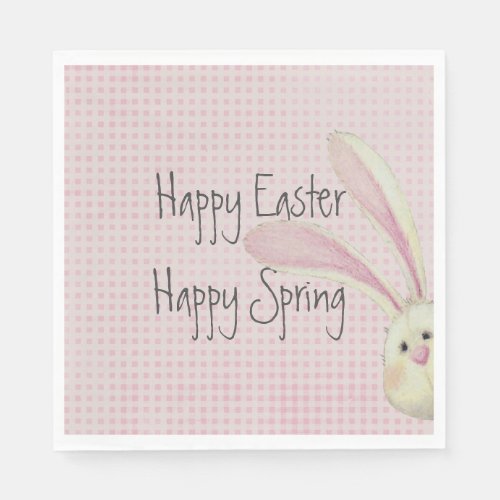 Peeking Easter Bunny On Gingham Napkins