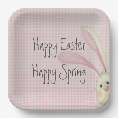 Peeking Easter Bunny On Gingham Paper Plates