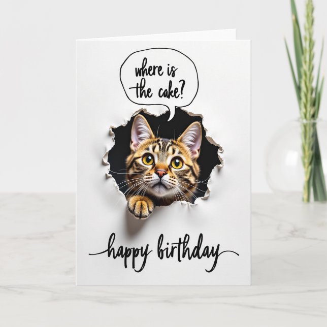 Peeking Feline Birthday Card (Front)