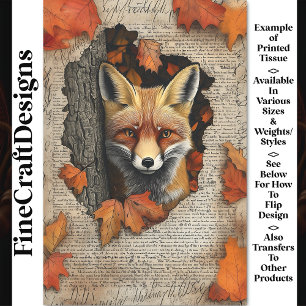 Peeking Fox Autumn Leaves Ephemera BK4 Decoupage Tissue Paper