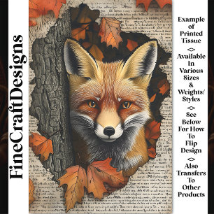Peeking Fox Autumn Leaves Ephemera BK5 Decoupage Tissue Paper