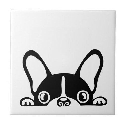 Peeking french bulldog ceramic tile