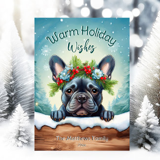 Peeking French Bulldog Cute Christmas Pet Portrait Holiday Card