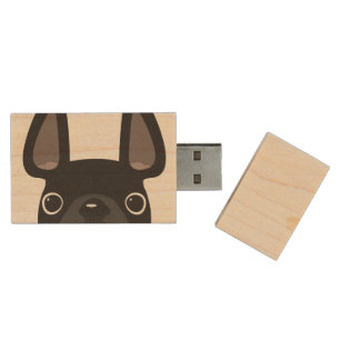 Peeking French Bulldog Maple Flash Drive - Black