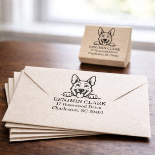 Peeking German Shepherd Pet Dog Return Address Rubber Stamp