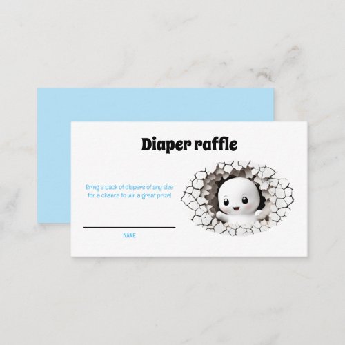 Peeking Ghost Blue Baby Shower Diaper Raffle Card