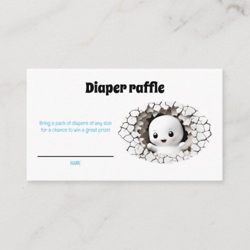 Peeking Ghost Blue Baby Shower Diaper Raffle Card