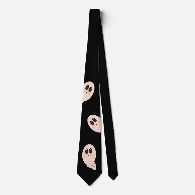 Peeking Ghost Halloween Black Neck Tie (Front)