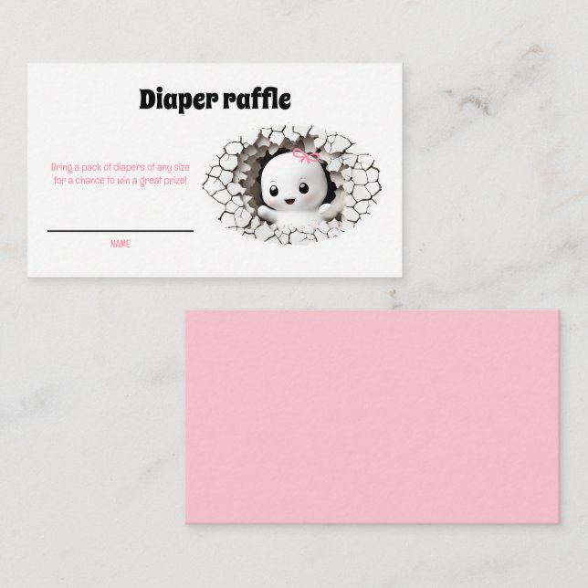 Peeking Ghost Pink Baby Shower Diaper Raffle Card (Front/Back)