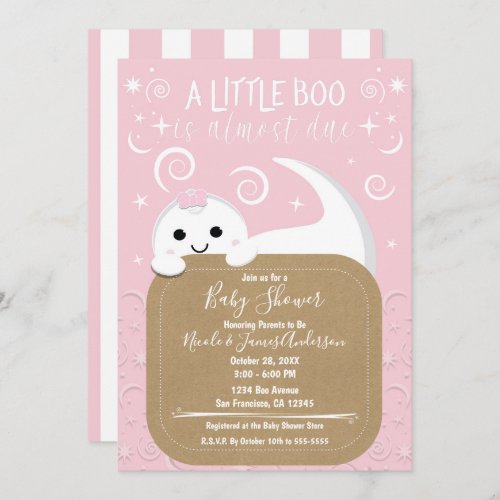 Peeking Ghost Pink Halloween Boo Baby Shower   Invitation