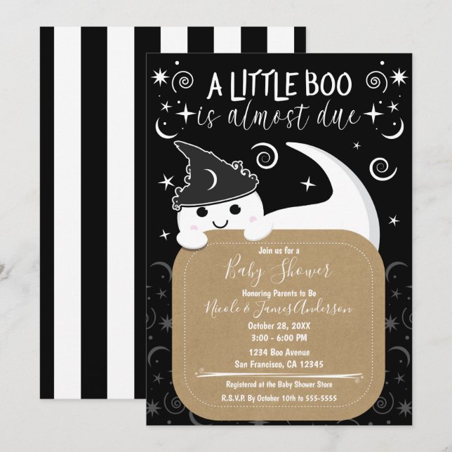Peeking Ghost Witch Halloween Boo Baby Shower Invitation (Front/Back)