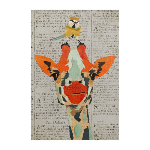 PEEKING GIRAFFE  LITTLE CROWNED BIRD ACRYLIC PRINT