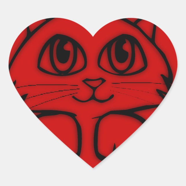 Peeking Kitten Red Heart Sticker (Front)