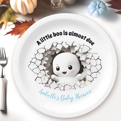 Peeking Little Boo Blue Baby Shower Paper Plates