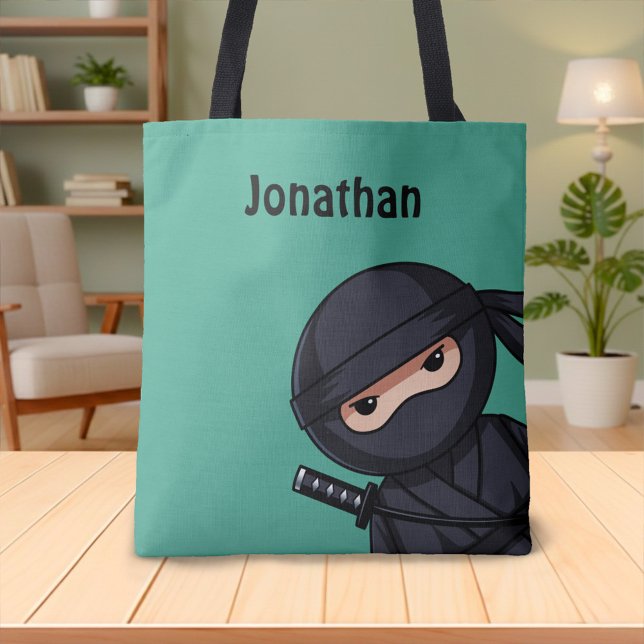 Peeking Ninja Custom Name Green Tote Bag (Creator Uploaded)