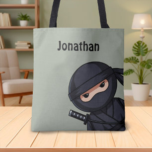 Peeking Ninja Custom Name Sage Green Tote Bag