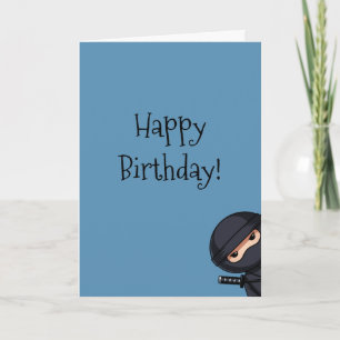 Peeking Ninja on Blue Birthday Card