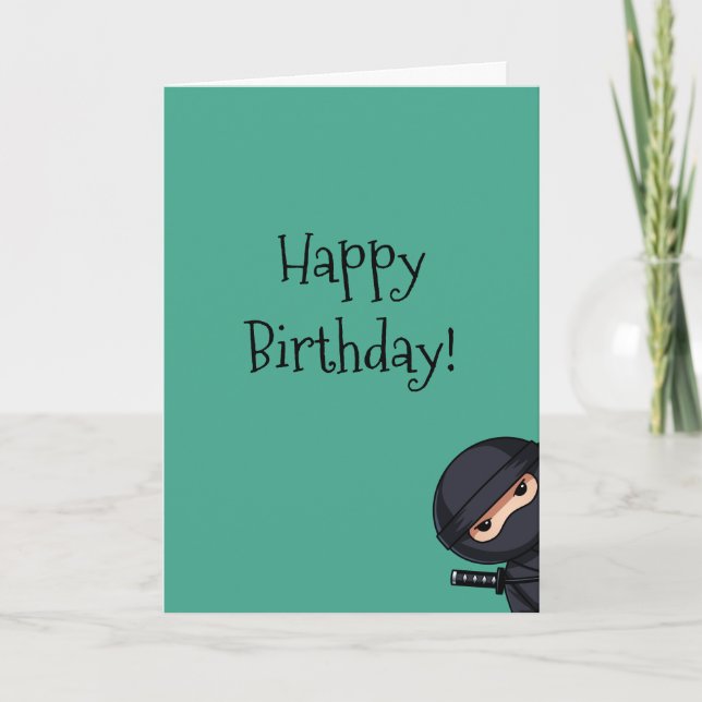 Peeking Ninja on Green Birthday Card (Front)