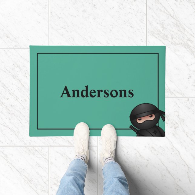 Peeking Ninja on Green Doormat (Indoor)