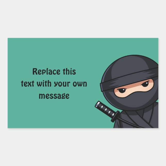 Peeking Ninja on Green Rectangular Sticker (Front)