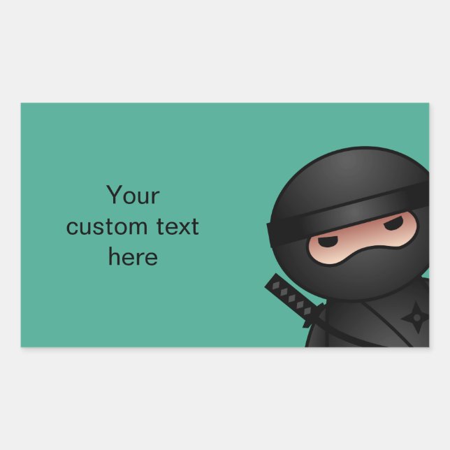 Peeking Ninja on Green Rectangular Sticker (Front)