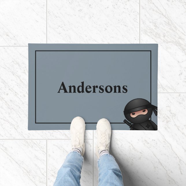 Peeking Ninja on Grey Doormat (Indoor)