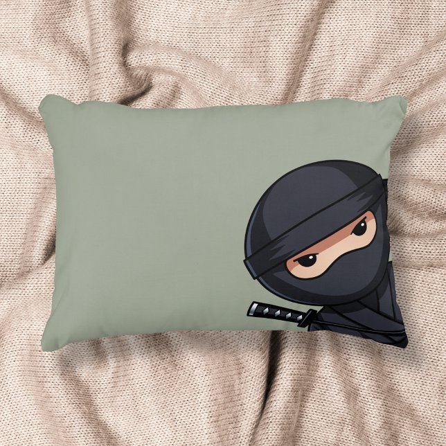 Peeking Ninja on Sage Green Decorative Pillow (Creator Uploaded)