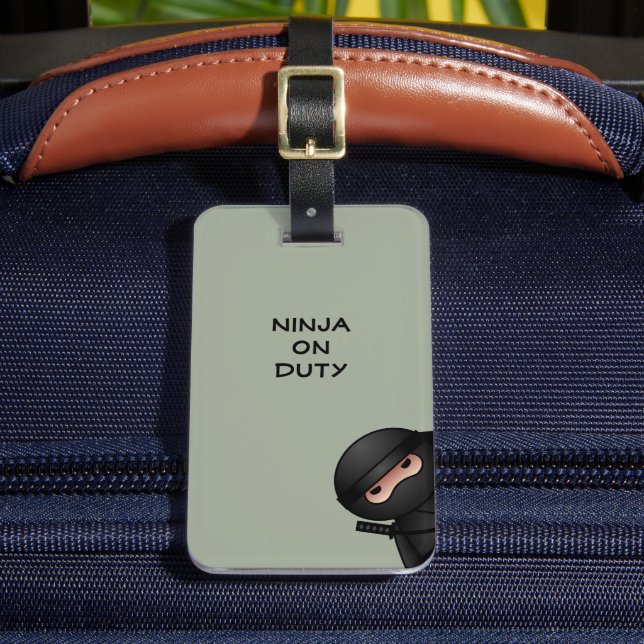 Peeking Ninja on Sage Green Luggage Tag (Front Insitu 2)