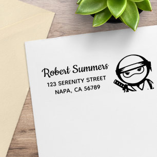 Peeking Ninja Return Address Rubber Stamp