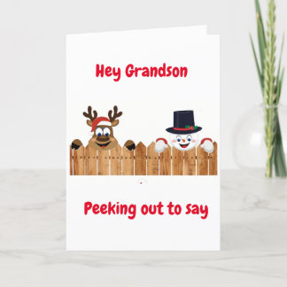 PEEKING OUT TO SAY *MERRY CHRISTMAS* GRANDSON HOLIDAY CARD