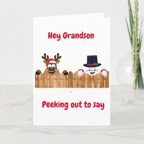 PEEKING OUT TO SAY MERRY CHRISTMAS GRANDSON HOLIDAY CARD