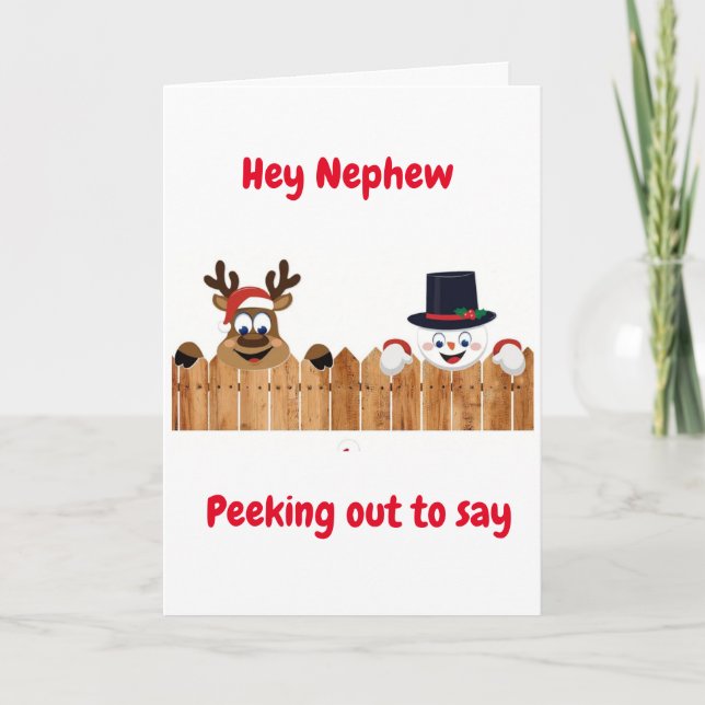 PEEKING OUT TO SAY *MERRY CHRISTMAS* NEPHEW HOLIDAY CARD (Front)