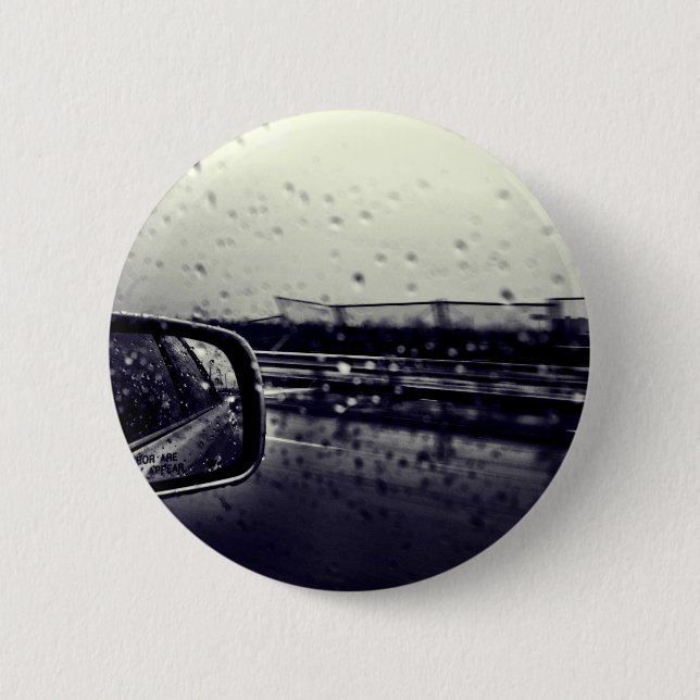 Peeking outside window after rain pinback button (Front)